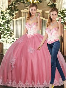 Watermelon Red Lace Up Sweetheart Beading and Appliques Vestidos de Quinceanera Tulle Sleeveless