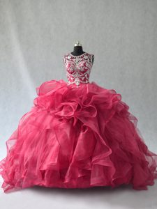 Ball Gowns Vestidos de Quinceanera Red Scoop Organza Sleeveless Floor Length Lace Up