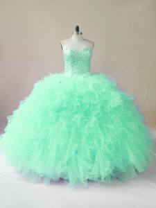 Classical Sleeveless Lace Up Floor Length Beading and Ruffles Quinceanera Gown