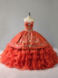 Floor Length Ball Gowns Sleeveless Orange Red Quinceanera Dress Lace Up