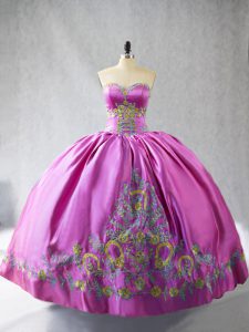 Elegant Satin Sleeveless Floor Length Sweet 16 Dress and Embroidery