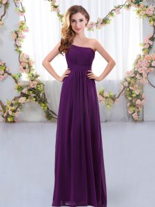 Pretty Dark Purple Empire Ruching Quinceanera Court of Honor Dress Zipper Chiffon Sleeveless Floor Length