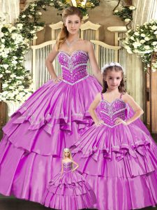 Lovely Floor Length Lace Up Sweet 16 Dress Lilac for Sweet 16 and Quinceanera with Beading and Ruffled Layers
