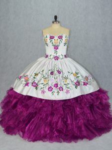 Shining Sweetheart Sleeveless Organza Sweet 16 Dress Embroidery and Ruffles Lace Up