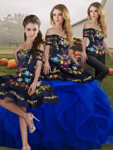 Royal Blue Sleeveless Tulle Lace Up 15 Quinceanera Dress for Military Ball and Sweet 16 and Quinceanera