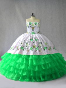 Flirting Sweetheart Sleeveless Lace Up Quinceanera Gowns Green Organza