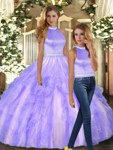 Tulle Sleeveless Floor Length Ball Gown Prom Dress and Ruffles