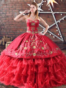 Eye-catching Red Quince Ball Gowns Organza Embroidery and Ruffled Layers