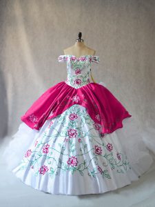 Pink And White Sleeveless Organza Lace Up Quinceanera Dresses for Sweet 16 and Quinceanera