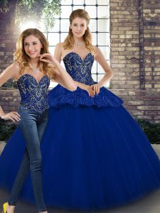 Fashionable Floor Length Royal Blue Quinceanera Dresses Tulle Sleeveless Beading and Appliques