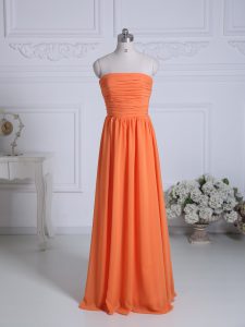 New Arrival Orange Sleeveless Ruching Floor Length Vestidos de Damas