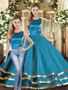 New Arrival Teal Lace Up Vestidos de Quinceanera Ruffled Layers Sleeveless Floor Length