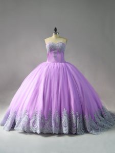 Sleeveless Court Train Lace Up Appliques Quinceanera Dresses