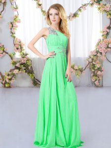 Edgy Floor Length Green Damas Dress One Shoulder Sleeveless Zipper