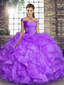 Glorious Beading and Ruffles Sweet 16 Quinceanera Dress Lavender Lace Up Sleeveless Floor Length