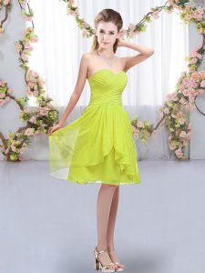 Ruffles and Ruching Quinceanera Court Dresses Yellow Green Lace Up Sleeveless Knee Length
