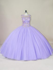 Scoop Sleeveless Tulle Quinceanera Gown Beading Lace Up