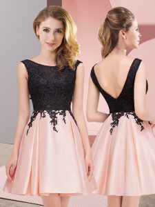 Stunning Pink Satin Zipper Scoop Sleeveless Mini Length Court Dresses for Sweet 16 Lace