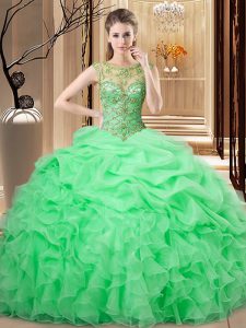 Custom Designed Scoop Neckline Beading and Ruffles and Pick Ups Quinceanera Gown Sleeveless Lace Up