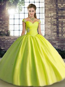 Eye-catching Floor Length Yellow Green Quinceanera Dress Tulle Sleeveless Beading