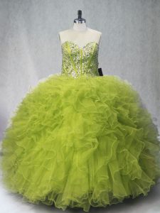 Sweetheart Sleeveless Lace Up Quinceanera Dresses Olive Green Tulle