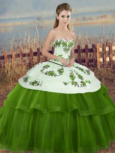 Trendy Floor Length Green Sweet 16 Quinceanera Dress Tulle Sleeveless Embroidery and Bowknot