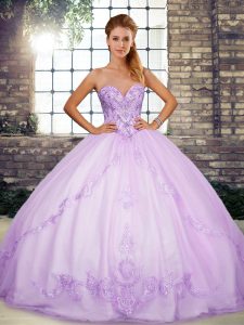 Glittering Floor Length Ball Gowns Sleeveless Lavender Quinceanera Dress Lace Up
