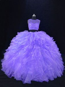 Popular Scoop Sleeveless Zipper Quince Ball Gowns Lavender Organza