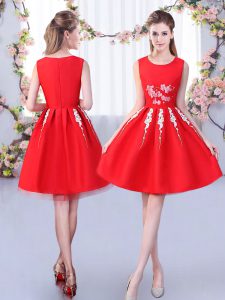 Knee Length Zipper Quinceanera Dama Dress Red for Wedding Party with Appliques