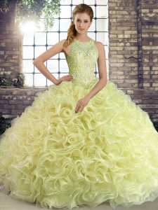 Scoop Sleeveless Fabric With Rolling Flowers Quinceanera Dresses Beading Lace Up