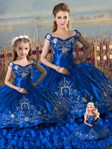 Royal Blue Off The Shoulder Lace Up Beading and Ruffles Vestidos de Quinceanera Sleeveless
