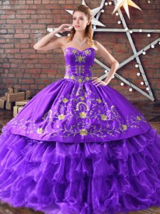 Ideal Purple Sweetheart Lace Up Embroidery Quinceanera Gowns Sleeveless