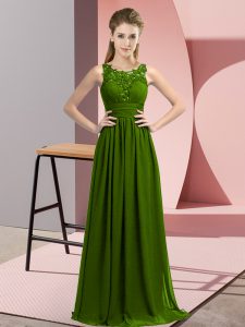 Captivating Olive Green Empire Beading and Appliques Dama Dress Zipper Chiffon Sleeveless Floor Length