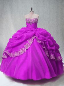 Dazzling Fuchsia Sleeveless Organza Lace Up Sweet 16 Dress for Sweet 16 and Quinceanera
