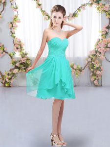 Affordable Turquoise Vestidos de Damas Wedding Party with Ruffles and Ruching Sweetheart Sleeveless Lace Up