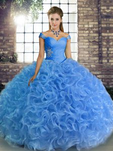 Off The Shoulder Sleeveless Fabric With Rolling Flowers Vestidos de Quinceanera Beading Lace Up