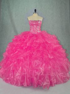 Floor Length Ball Gowns Sleeveless Hot Pink Quinceanera Dresses Lace Up