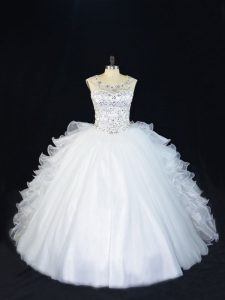 Romantic White Sweet 16 Quinceanera Dress Sweet 16 and Quinceanera with Beading Scoop Sleeveless Lace Up