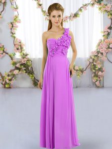 Glorious Lilac Sleeveless Hand Made Flower Floor Length Quinceanera Court of Honor Dress