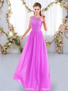 Floor Length Zipper Dama Dress Fuchsia for Wedding Party with Lace