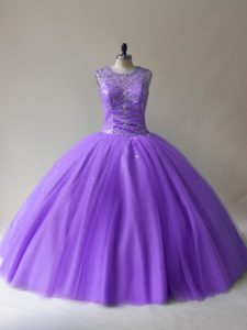 Sumptuous Sleeveless Floor Length Beading Lace Up Sweet 16 Quinceanera Dress with Lavender