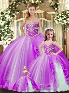 Beauteous Beading 15th Birthday Dress Lavender Lace Up Sleeveless Floor Length