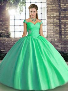 Beading Ball Gown Prom Dress Turquoise Lace Up Sleeveless Floor Length
