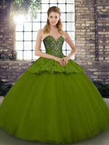 Artistic Sweetheart Sleeveless Tulle Sweet 16 Dress Beading and Appliques Lace Up