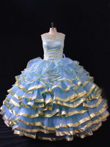 Most Popular Sleeveless Ruffled Layers Lace Up Quinceanera Gown
