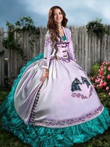 Blue And White Vestidos de Quinceanera Sweet 16 and Quinceanera with Embroidery and Ruffles Sweetheart Sleeveless Lace Up