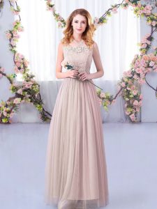 Gorgeous Empire Dama Dress for Quinceanera Pink Scoop Tulle Sleeveless Floor Length Side Zipper