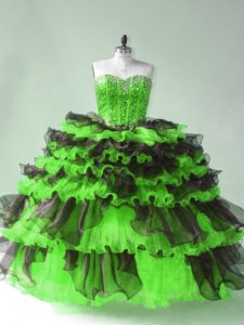 Unique Sweetheart Lace Up Beading and Ruffles and Ruffled Layers Ball Gown Prom Dress Sleeveless