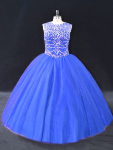 Best Tulle Sleeveless Floor Length Ball Gown Prom Dress and Beading