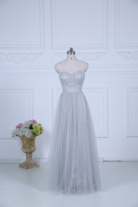Hot Selling Grey Sleeveless Floor Length Ruching Zipper Dama Dress